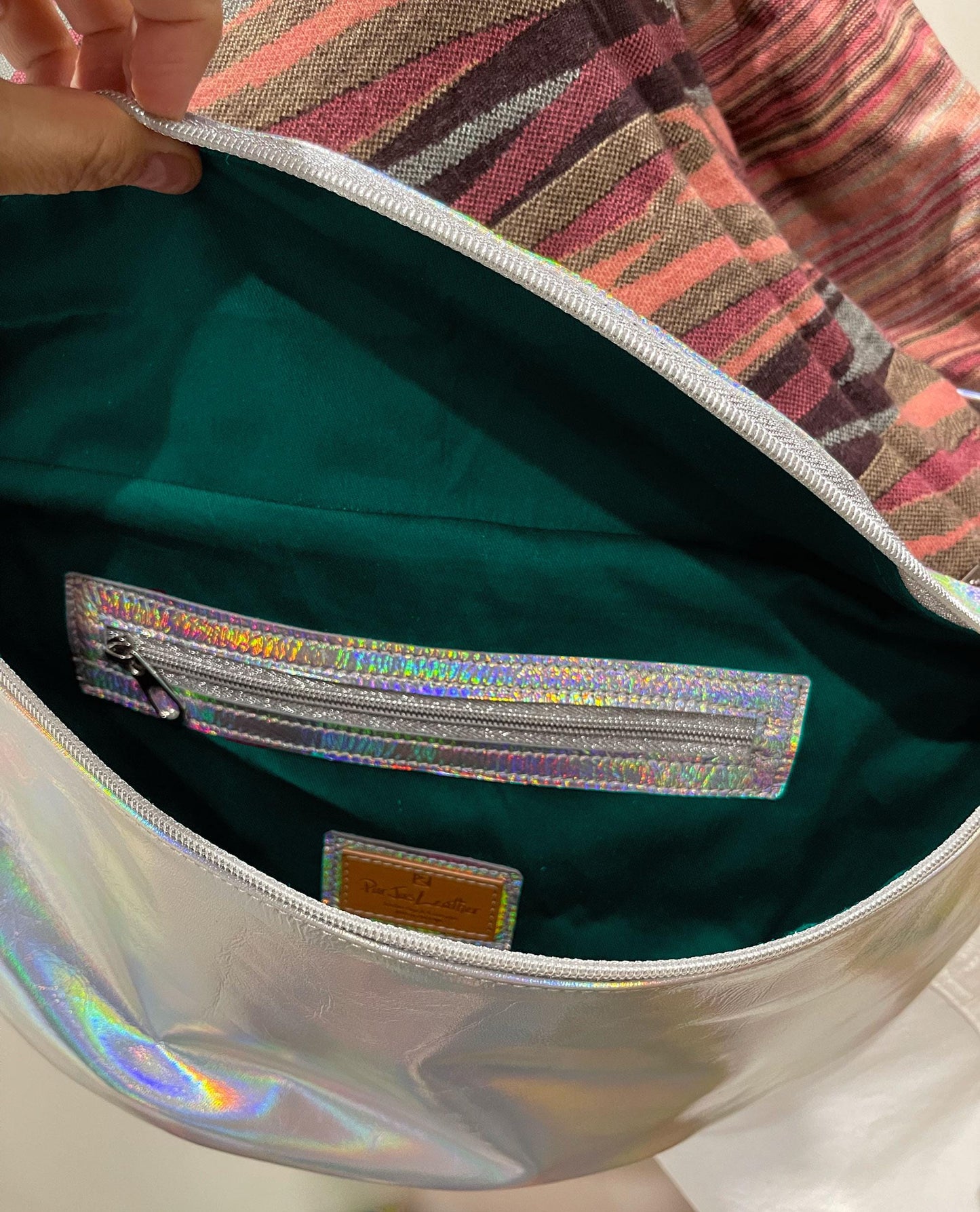 Holographic Pink Oversized Sling bag, travel bag, backpack, cycling bag, genuine leather