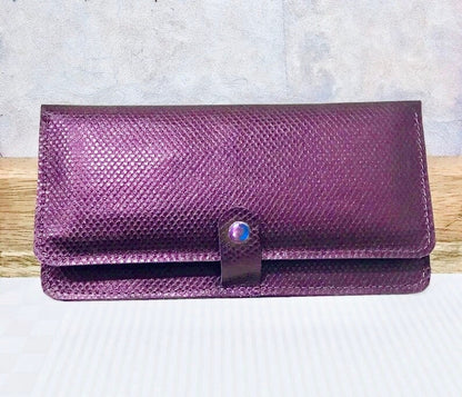 Metallic Purple Leather Wallet Purse with zipper, Italian leather