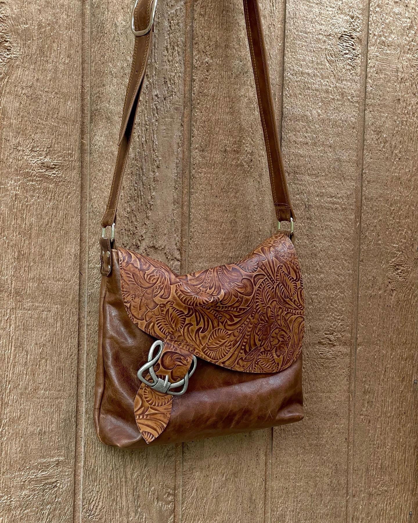 Tooled brown Western Celtic Leather Crossbody