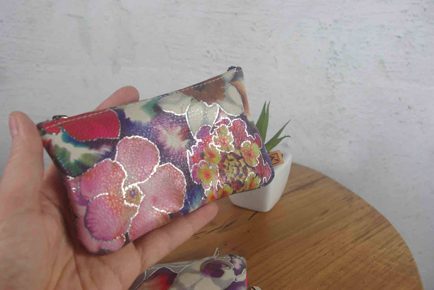 Floral Leather coin purse, Soft luxurious leather, limited edition