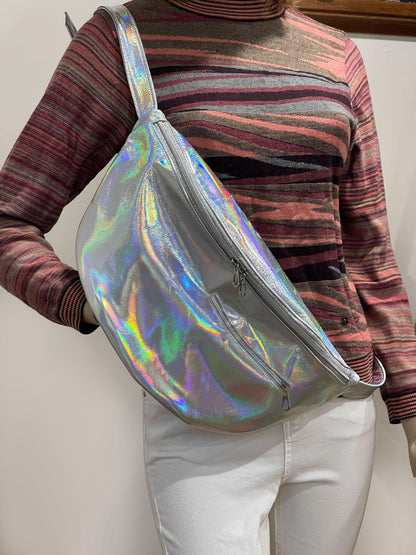 Holographic Oversized Sling bag, Italian Leather