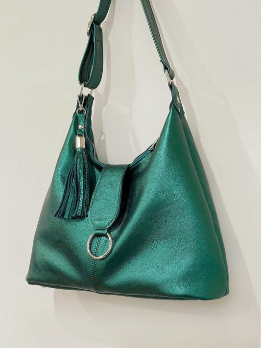 Jade Green Metallic Italian Hobo