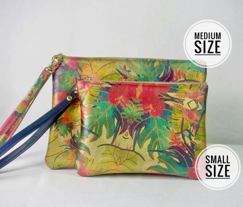 Metallic Oil slick Leather Zipper Wristlet or crossbody