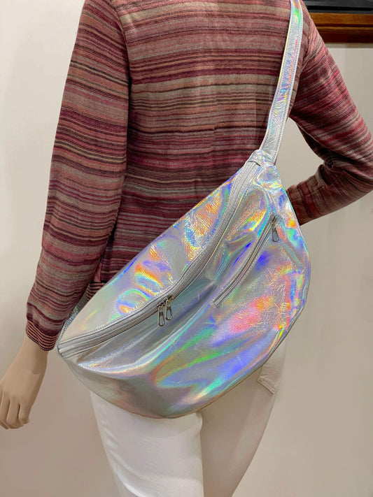 Holographic Oversized Sling bag, Italian Leather