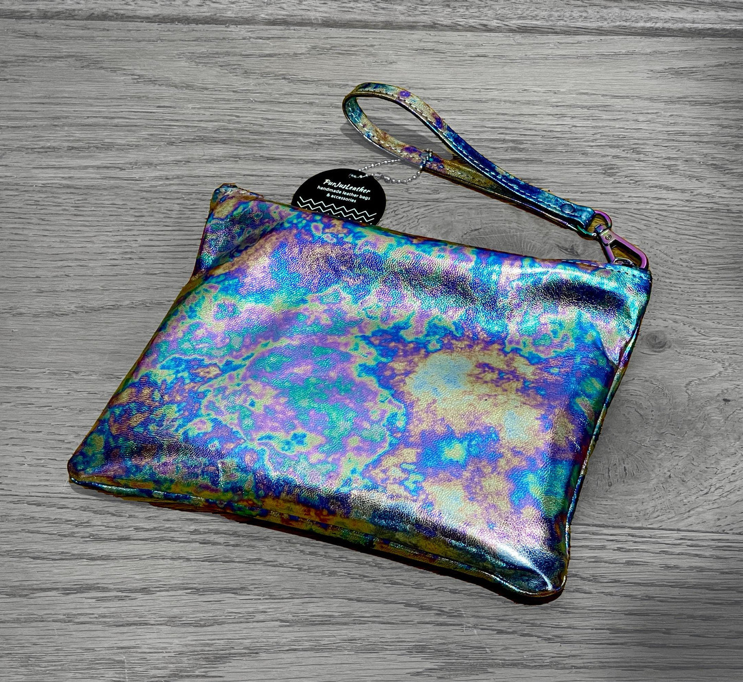 Metallic leather Wristlet, softest leather zipper purse