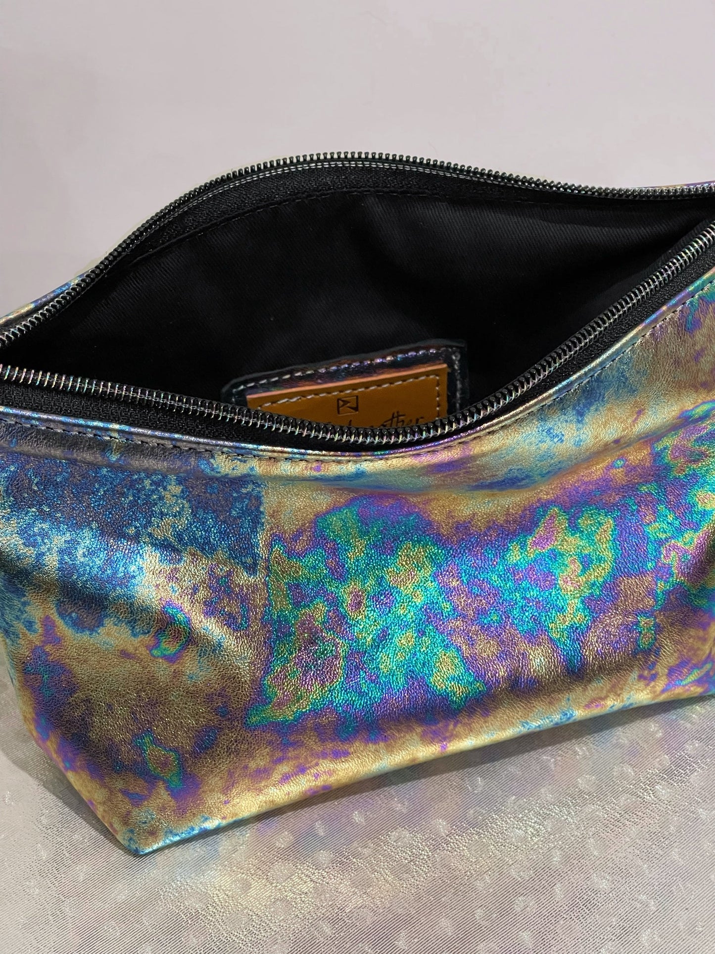 Oil slick Leather makeup purse