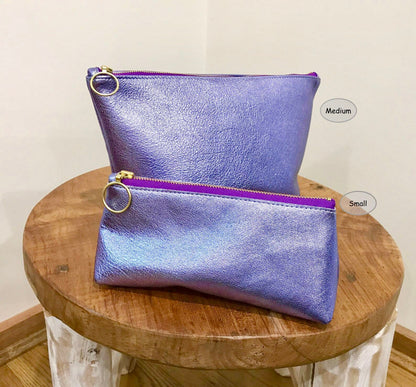 Metallic leather makeup purse