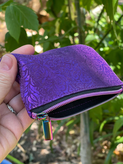Metallic Purple coin purse, purse, coin purse, Italian metallic scroll pattern