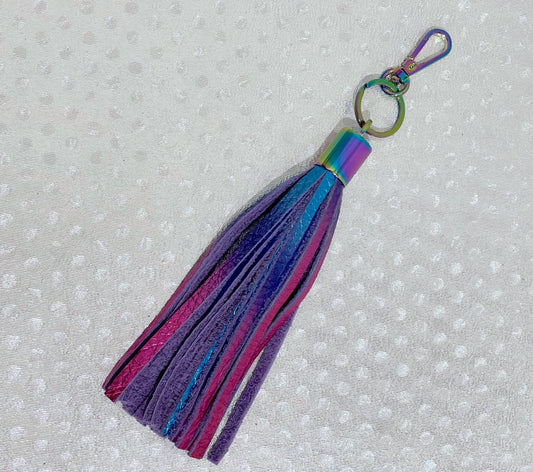 Metallic Rainbow tassel bag charm, key fob