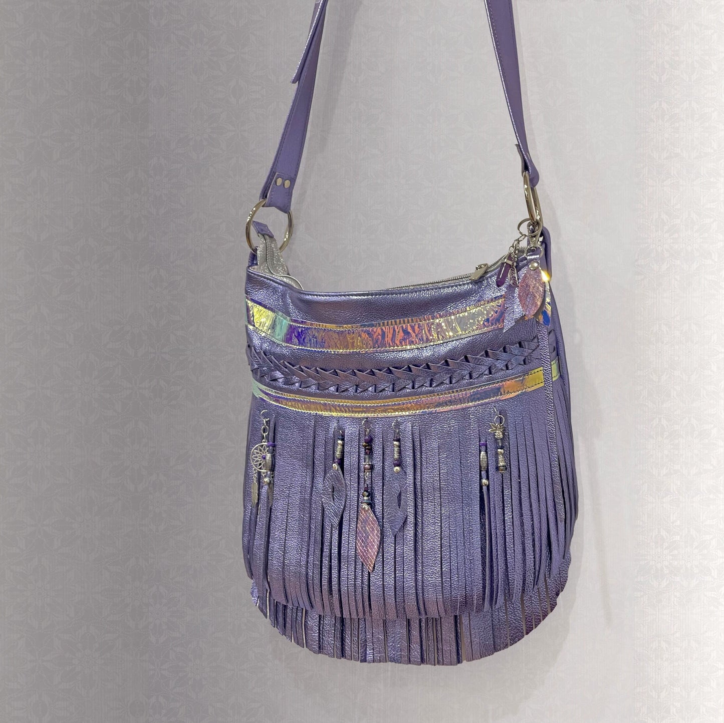 Fringe bag Metallic Lavender lilac boho