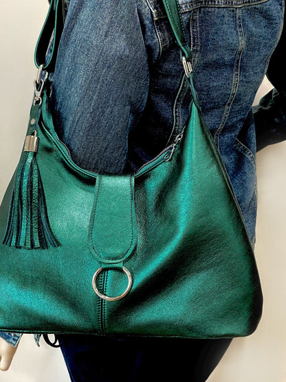 Jade Green Metallic Italian Hobo