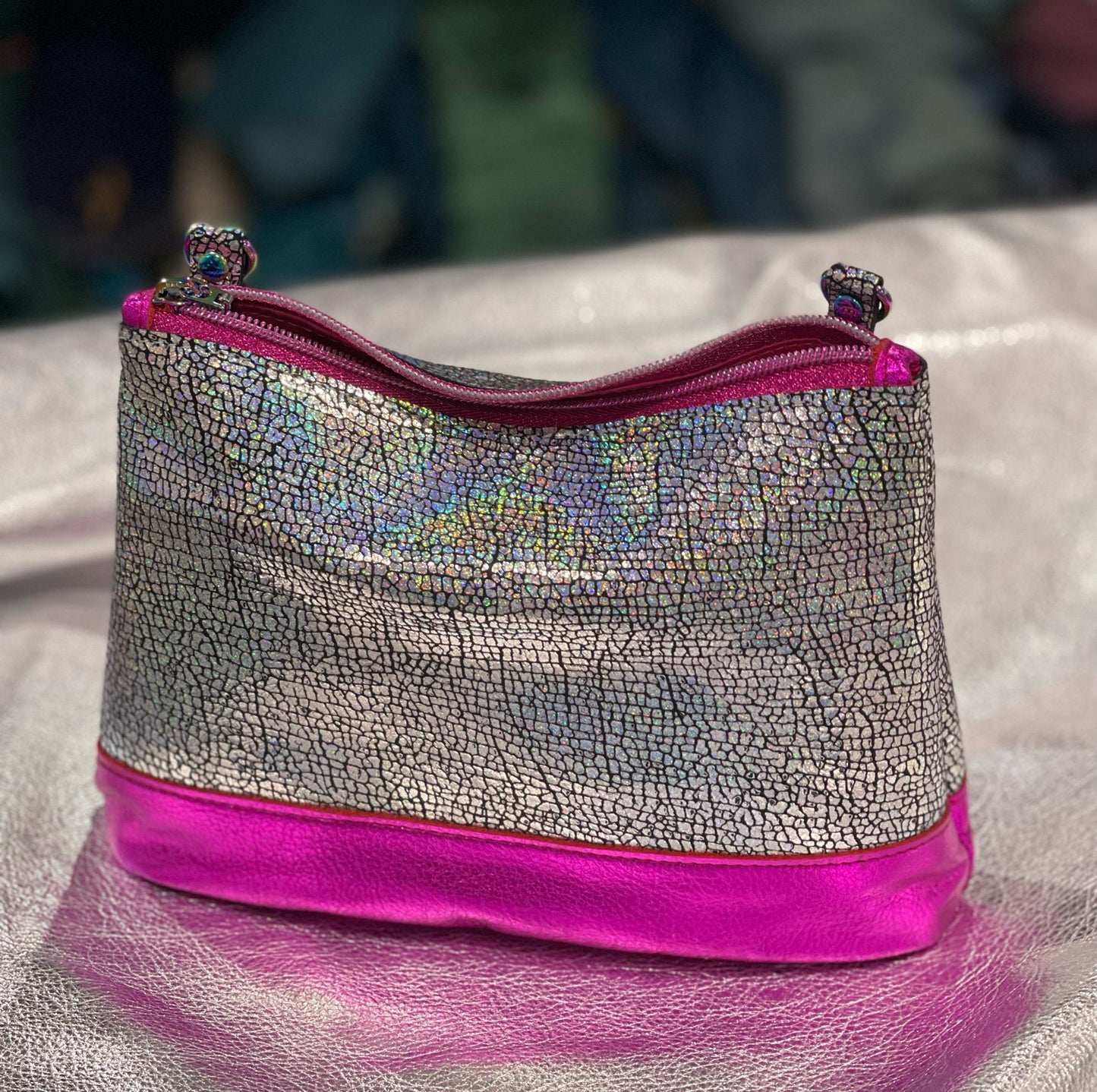 Holographic and fuchsia pink crossbody bag