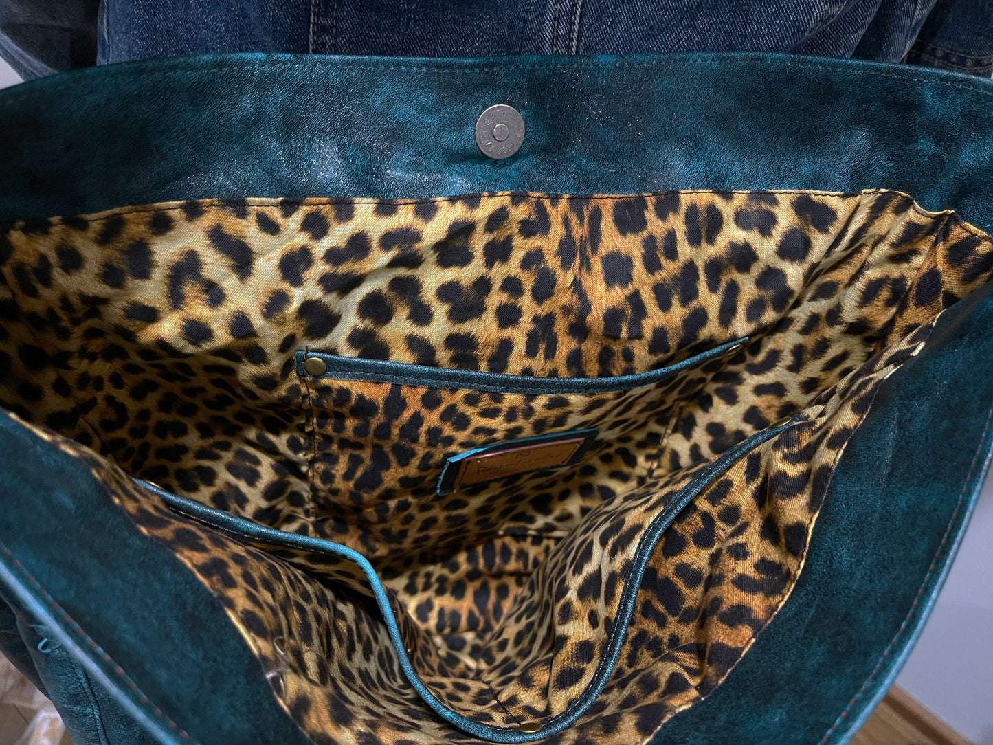 Distressed dark teal Leather Crossbody Bag