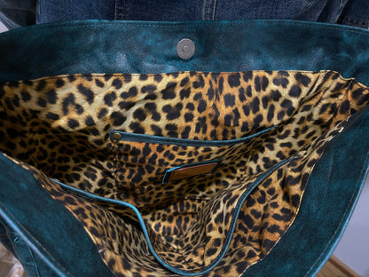 Distressed dark teal Leather Crossbody Bag