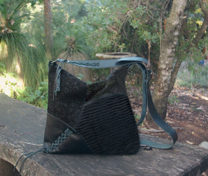 Black Tooled leather crossbody, Boheme artisan leather Bag