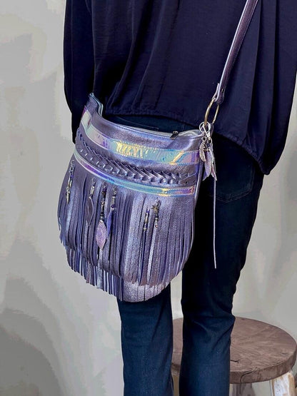 Fringe bag Metallic Lavender lilac boho