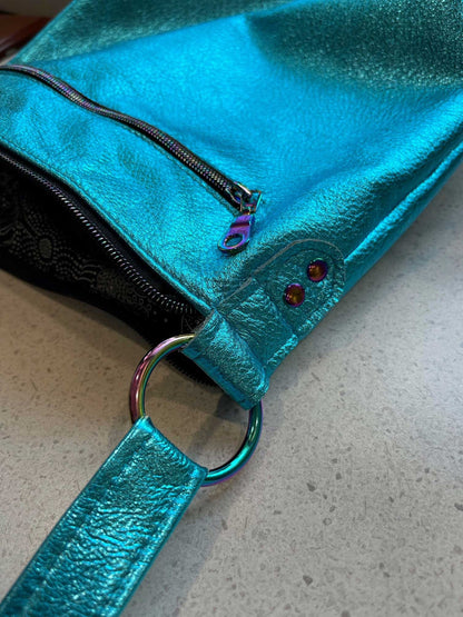 Metallic turquoise crossbody bag