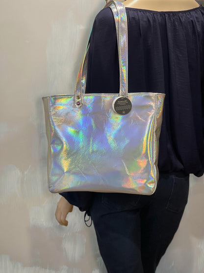 Holographic Leather Tote, iridescent leather, free purse, magnet or zipper close
