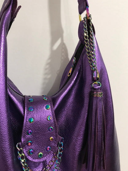Rainbow hardware Metallic Purple Italian Hobo
