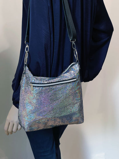 Holographic Silver Iridescent Metallic Crossbody Bag