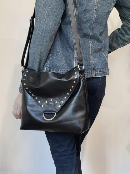 Black leather Crossbody with rivets