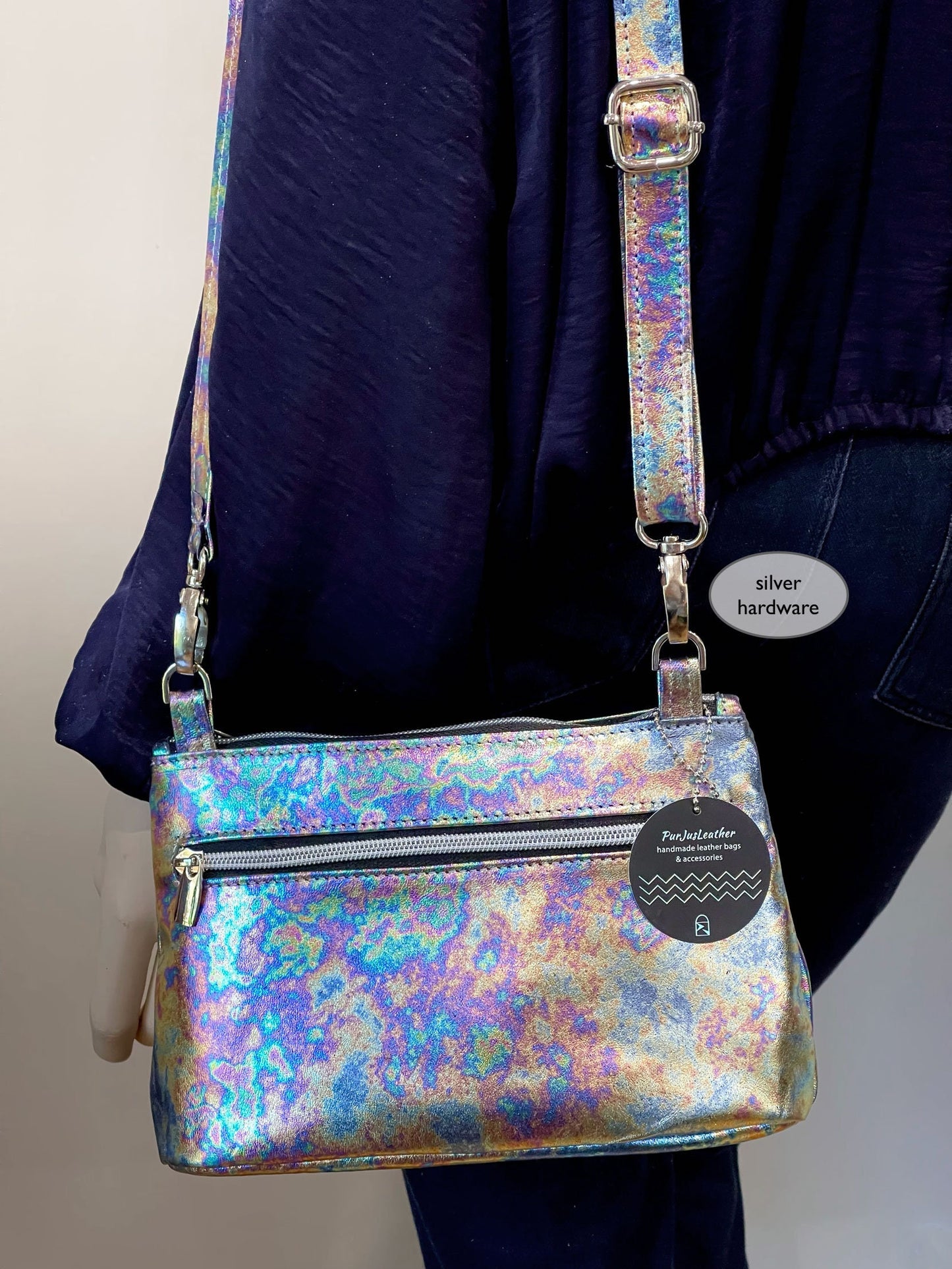Tie Dye Petrol metallic Leather crossbody bag