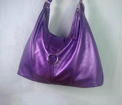 Metallic Purple Italian Hobo, soft premium leather