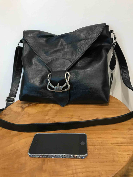 Black Celtic leather Crossbody Bag