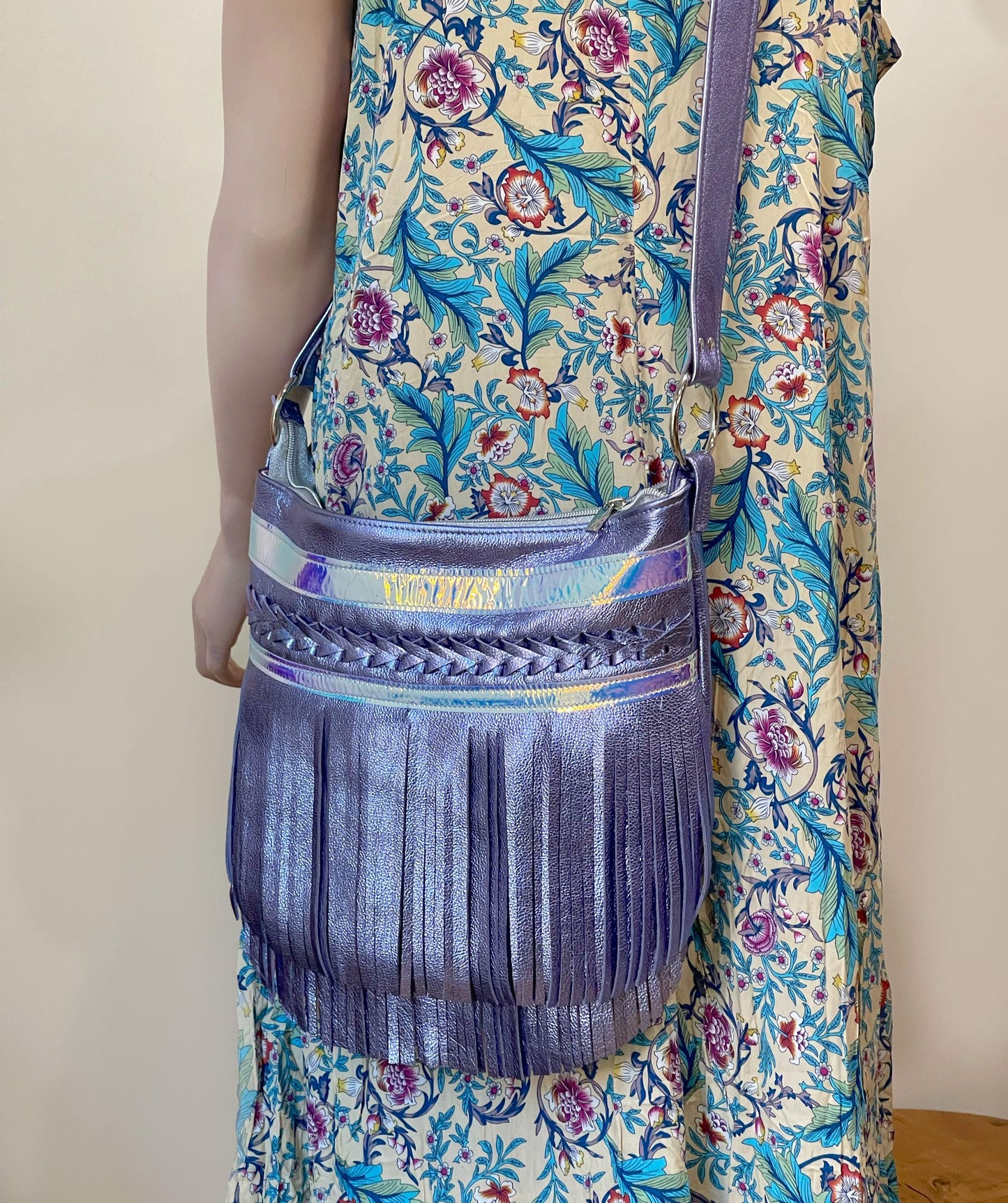Fringe bag Metallic Lavender lilac boho