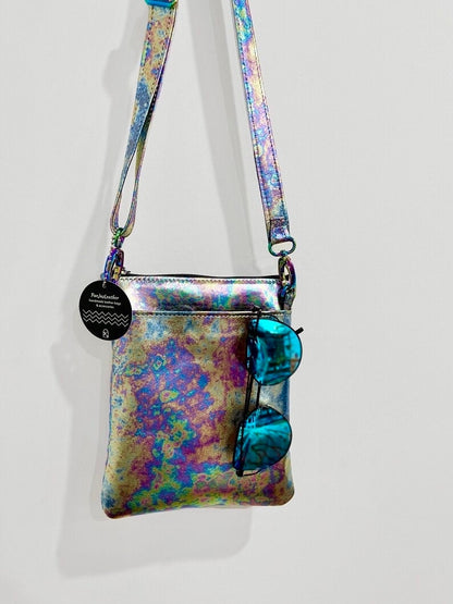 Small Metallic rainbow spectrum oil slick Leather Crossbody Bag