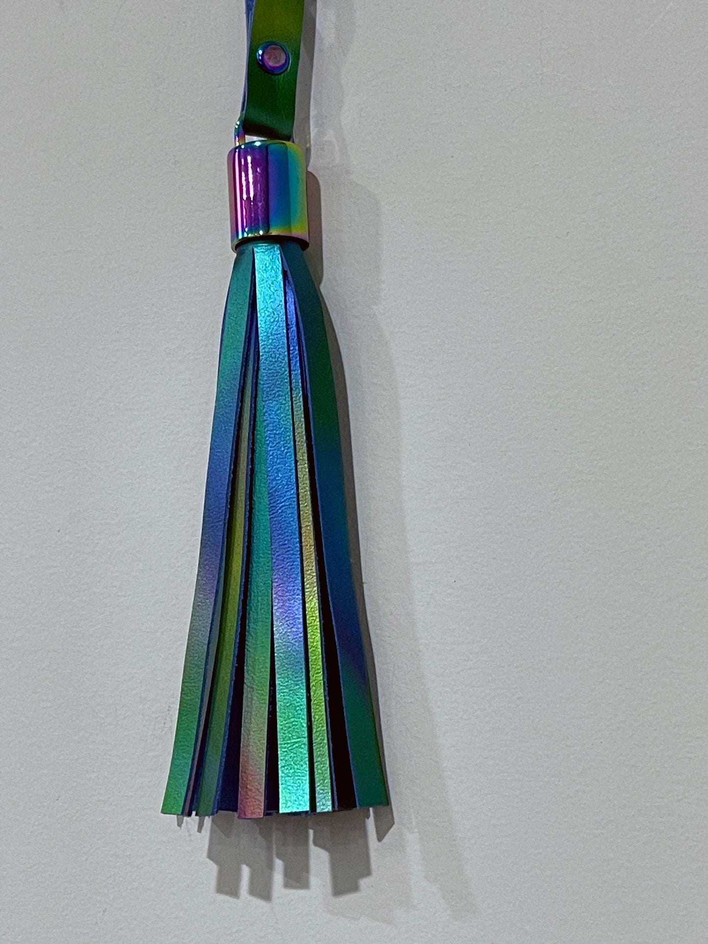 Large Holographic Iridescent leather tassel bag charm