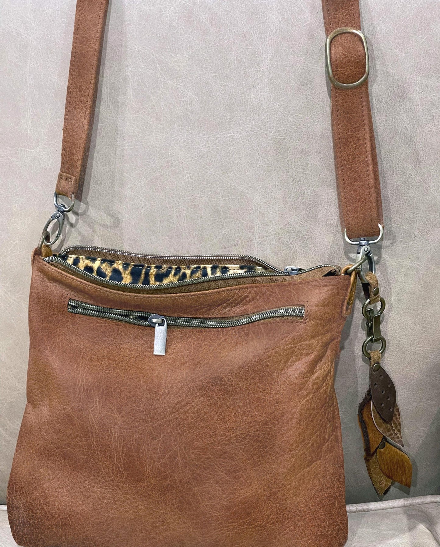 Natural Oak tan vintage finish Leather Crossbody Bag