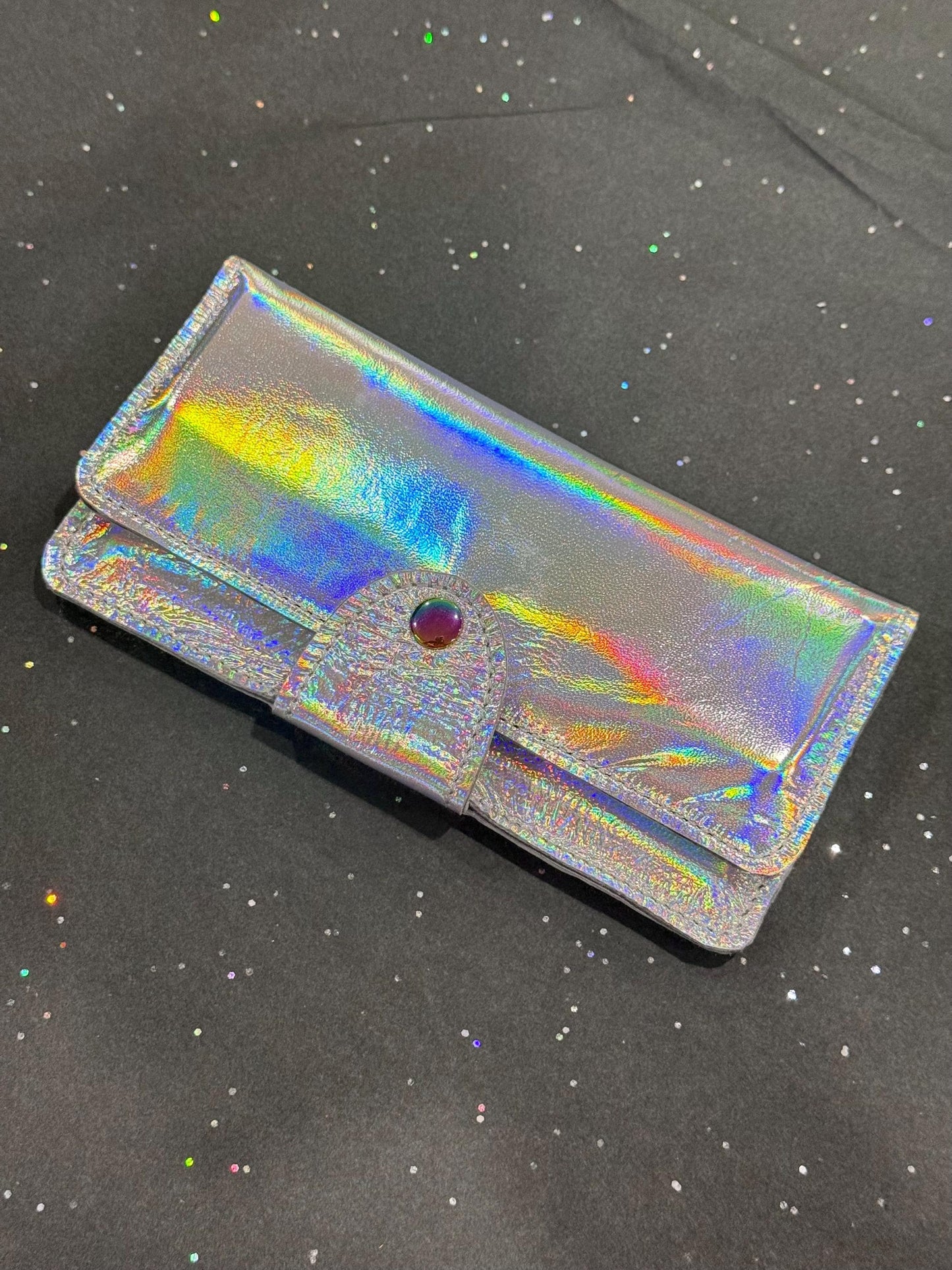 Holographic Iridescent Leather Wallet Purse or wristlet, zipper pocket
