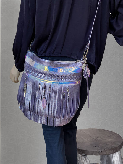Fringe bag Metallic Lavender lilac boho
