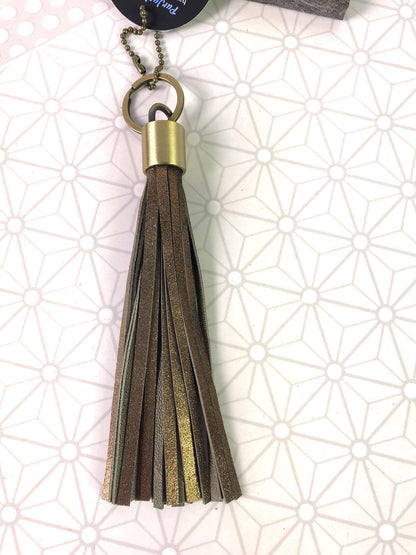 Metallic Leather tassel, bag charm, leather key ring