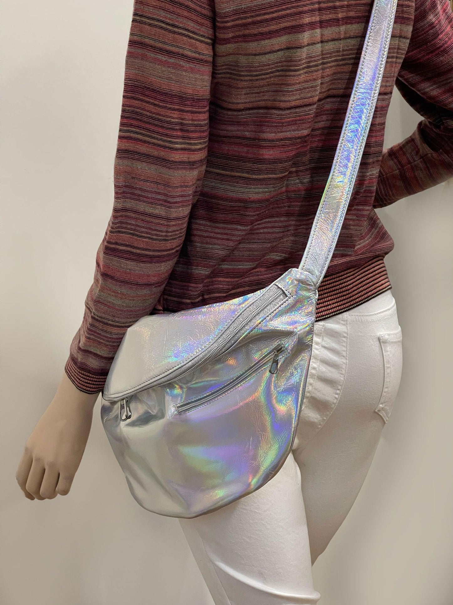 Holographic Oversized Sling bag, Italian Leather