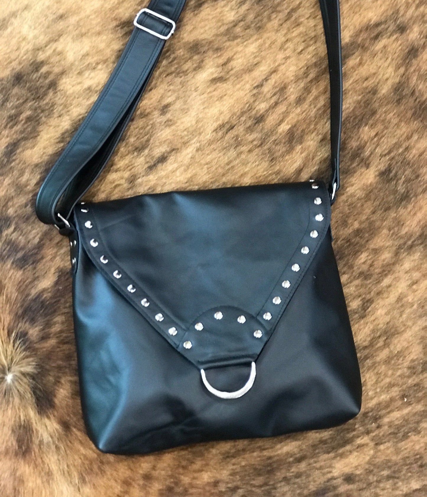 Black leather Crossbody with rivets
