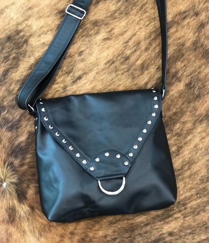 Black leather Crossbody with rivets