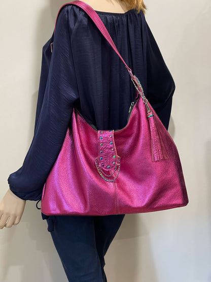 Metallic Hot Pink Italian Hobo, soft premium leather