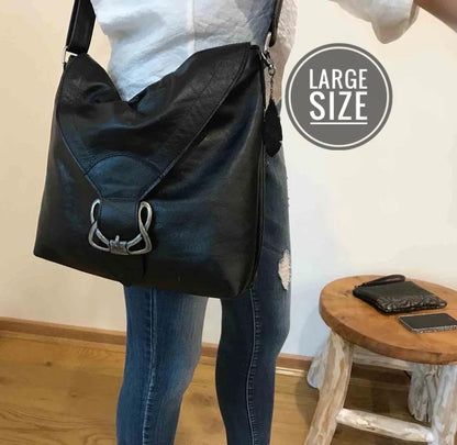 Black Celtic leather Crossbody Bag