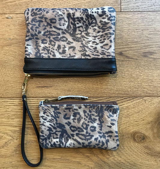 Leopard print shimmer leather Wristlet IN STOCK