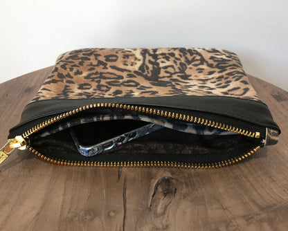 Leopard print shimmer leather Wristlet IN STOCK