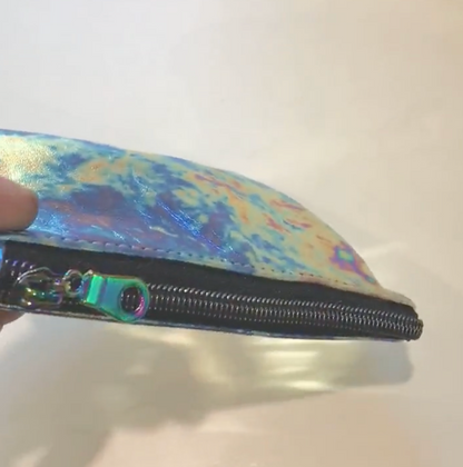 Metallic Oil slick Leather Zipper Purse
