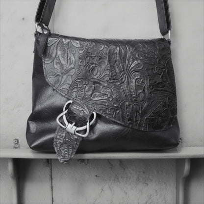 Tooled Black Western Floral Celtic Leather Crossbody Bag