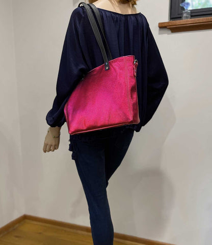 Hot Pink Metallic Leather Tote