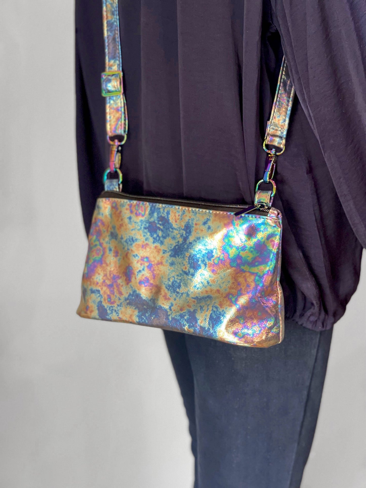 Tie Dye Petrol metallic Leather crossbody bag