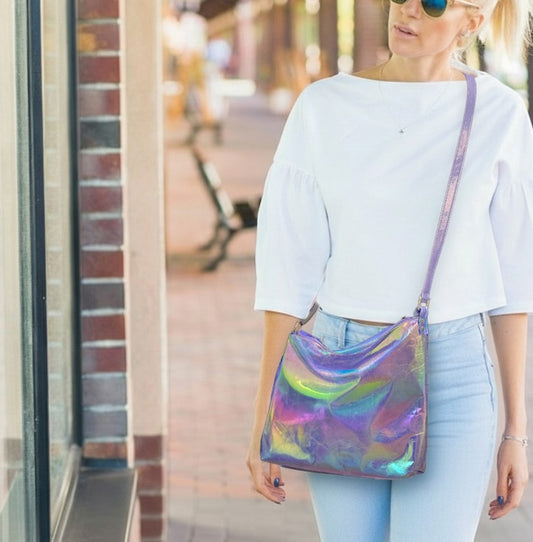Metallic Rainbow Aurora Australis purple leather crossbody bag
