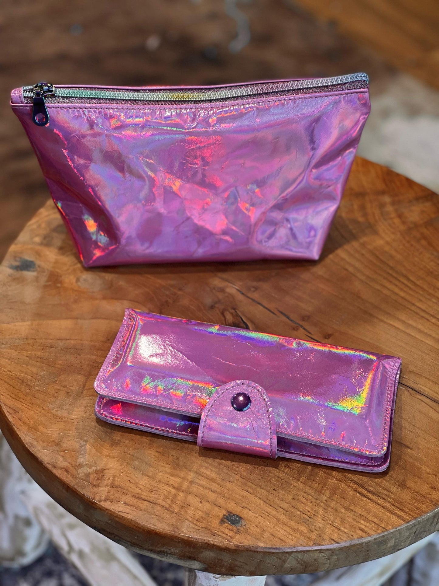 Holographic patent pink Leather makeup purse leather gift