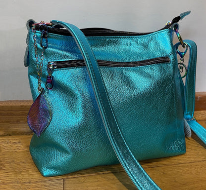 Metallic turquoise crossbody bag