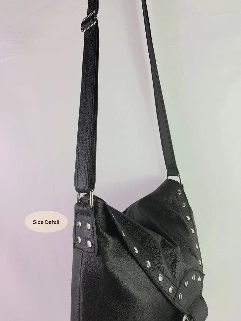 Black leather Crossbody with rivets